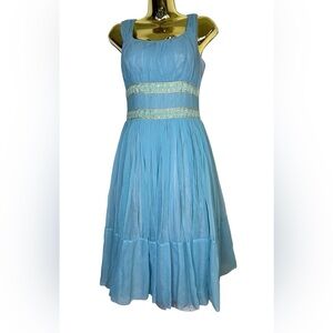 3 x $40 Elegant Blue VTg chiffon Dress with Gold Accents S